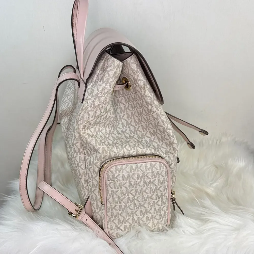 Michael Kors Pink and Cream Jet Set Large Logo Backpack
